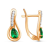 Серьги из золоченого серебра с иск. шпинелью и фианитами