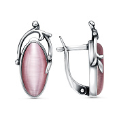 Серьги винтажные из серебра с иск. кошачьим глазом
