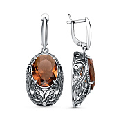 Серьги ажурные с подвесками из серебра с иск. топазами