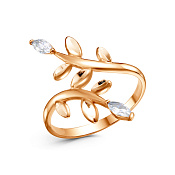 Кольцо широкое с алмазной гранью Веточка бижутерия с фианитами