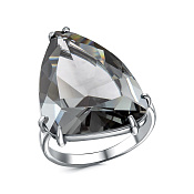Кольцо широкое коктейльное из серебра с иск. дымчатым кварцем