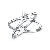 Кольцо двустороннее Звезда из серебра с фианитом