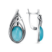Серьги ажурные винтажные из серебра с иск. халцедоном