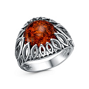 Кольцо ажурное винтажное из серебра с иск. янтарем