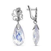 Серьги с подвесками из серебра с иск. лунным камнем