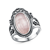 Кольцо ажурное винтажное бижутерия с иск. розовым кварцем