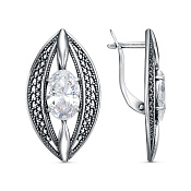 Серьги ажурные винтажные из серебра с фианитами