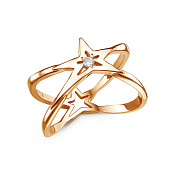 Кольцо двустороннее Звезда из золоченого серебра с фианитом