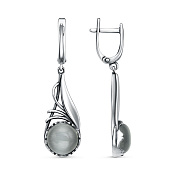 Серьги длинные с подвесками из серебра с иск. кошачьим глазом