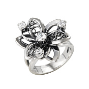 Кольцо Цветок из серебра с фианитами
