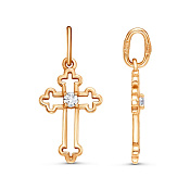 Подвеска крест из золоченого серебра с фианитом