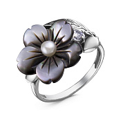 Кольцо Цветок из серебра с жемчугом, перламутром и фианитом
